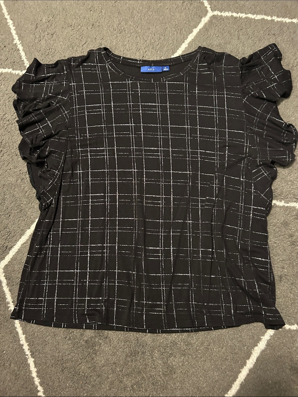 Apt. 9 Black Plaid Ruffle Sleeve Top